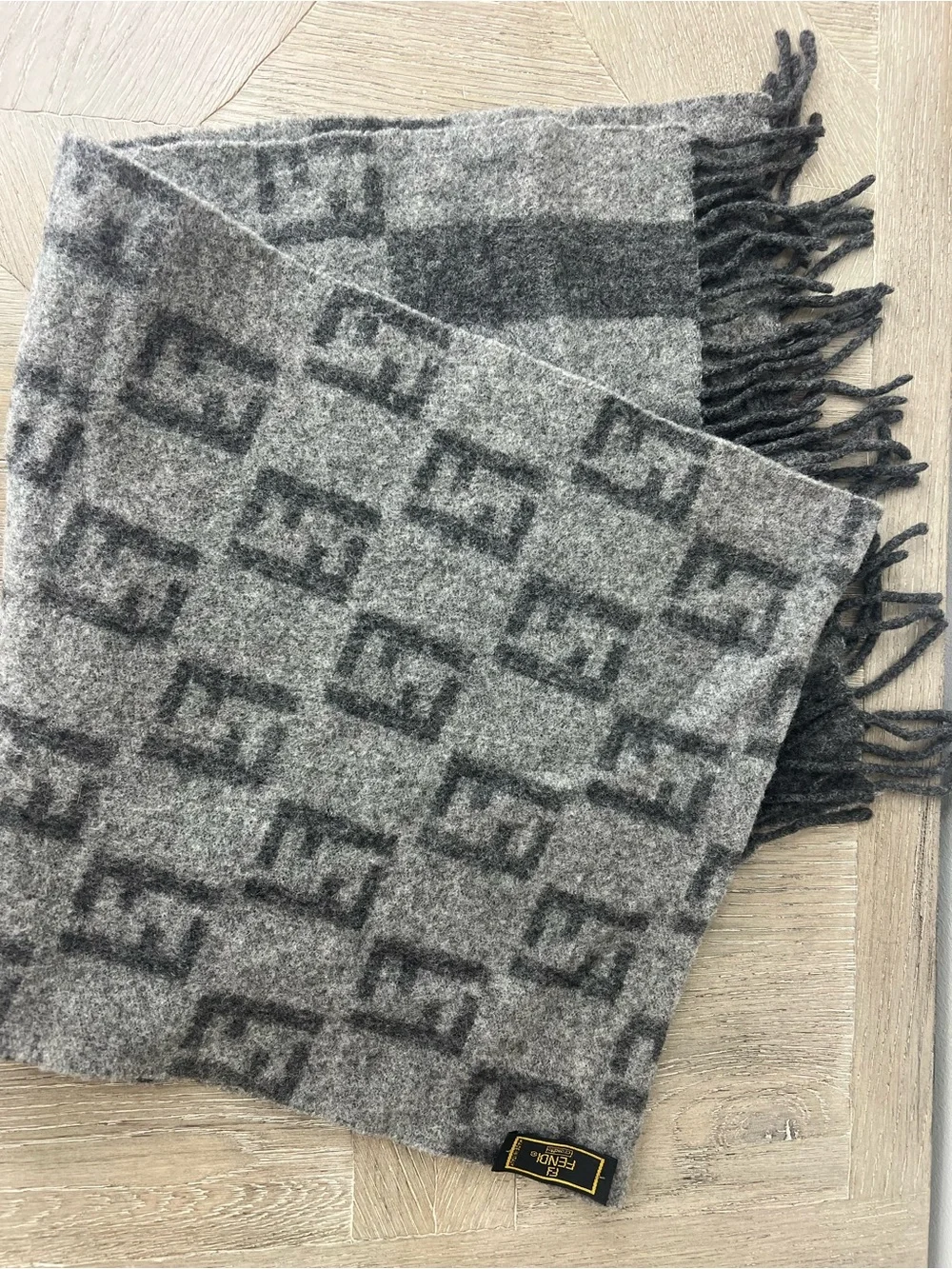 Fendi Unisex Monogram Wool Scarf in Gray